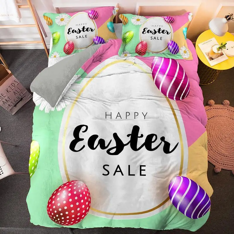 Easter Duvet Cover Set Microfiber Colorful Egg Bedding Set For Boys Girls Easter Theme Comfortable Queen King Size Quilt Cover