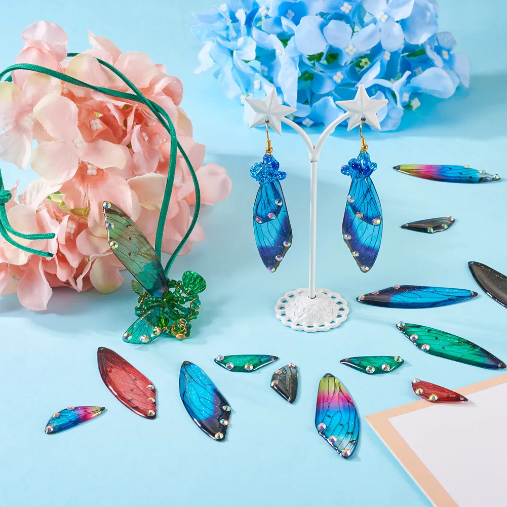 Wing Charms Resin Pendants with Glitter Powder Rhinestone Colorful Pendant for DIY Earring Necklace Jewelry Making Supplies