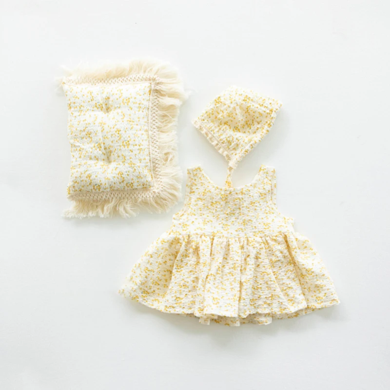 Baby Meisjes Fotografie Kleding Baby Bloemen Jurk + Hoed + Kussen Set Baby Fotoshoot Rekwisieten Studio Fotoshoot Accessoires