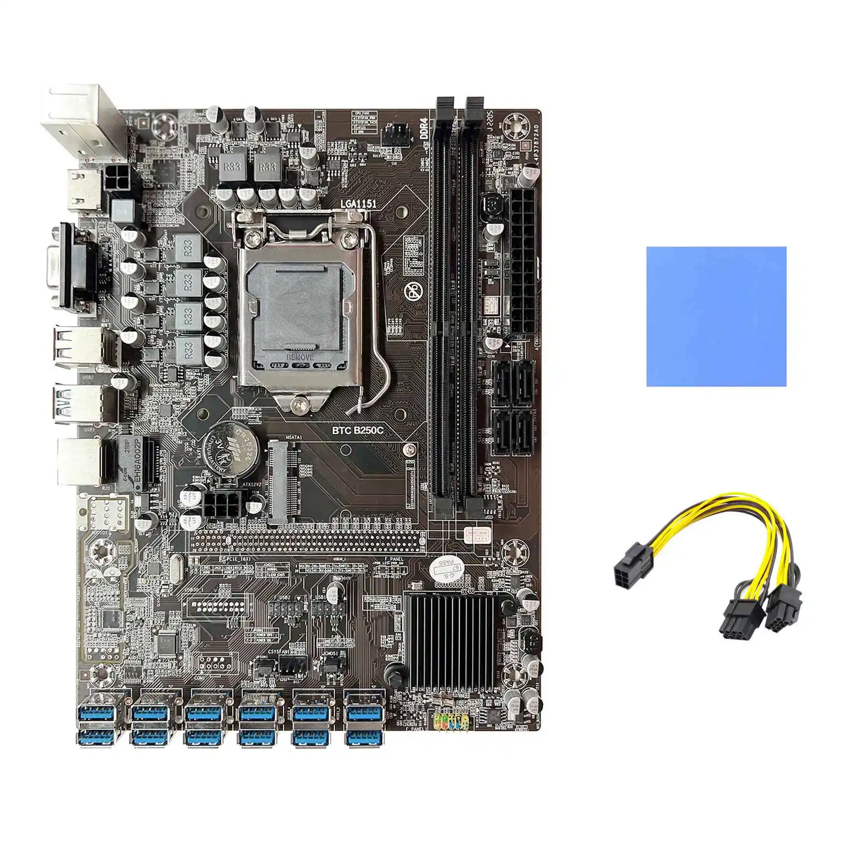 

B250C BTC Mining Motherboard+Thermal Pad+6Pin to Dual 8Pin Cable 12XPCIE to USB3.0 GPU Slot MSATA ETH Miner Motherboard