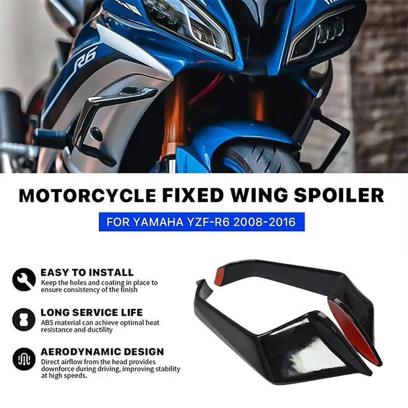 

For Yamaha YZF-R6 YZFR6 2008 -2016 Motorcycle Fixed Wing Side Panel Winglet Front Aerodynamic Windshield Wing Spoiler Fairing