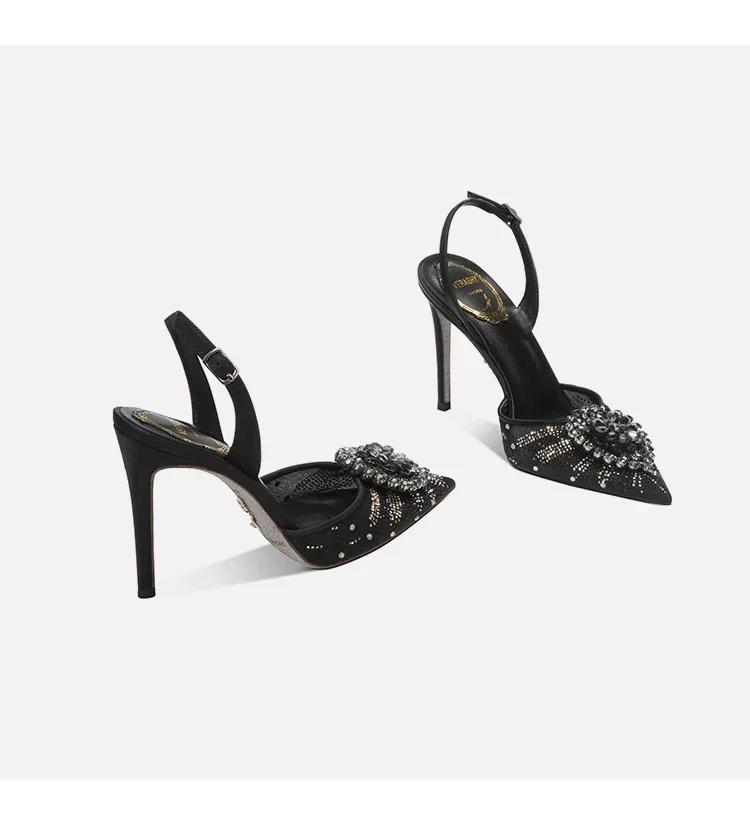 Water diamond buckle with pointed sandals, women's 2025 new high heels, sexy temperament, socialite single shoes