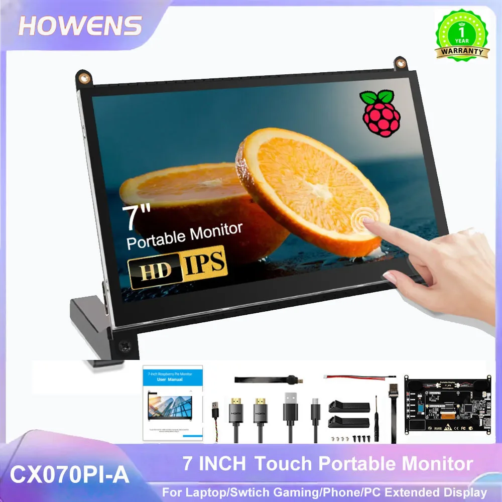 

HOWENS Touchscreen Raspberry Pi 5 4 3 Monitor 7 inch 1024X600 IPS Screen Display for PC Kodi LibreELEC Python