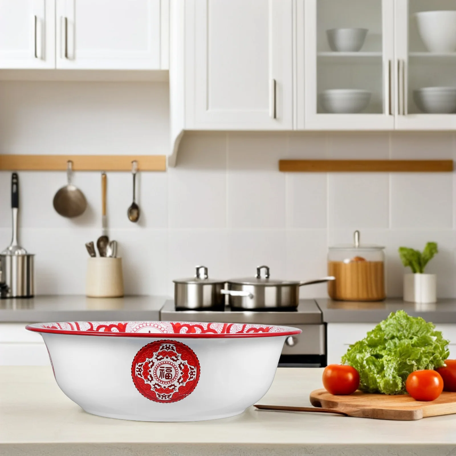 

Эмалированная сервировочная миска, большая винтажная раковина для смешивания теста, мытья овощей, супа, рамэн, макарон, десерта и многодомашнего использования