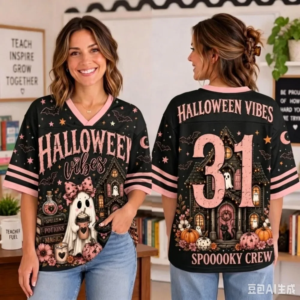 Halloween-Thema Retro-Sport Schnelltrocknend Atmungsaktiv 3D-Gedrucktes Herren V-Neck T-Shirt Street Fashion Hip-Hop Eltern-Kind-Kleidung – Detail 3