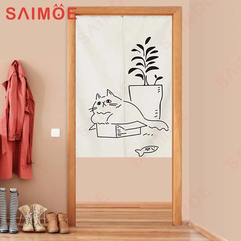

Funny Cat Japan Style Door Curtain Modern Minimalist Hanging Curtains Entrance Partition Bedroom Living Room Polyester Decor