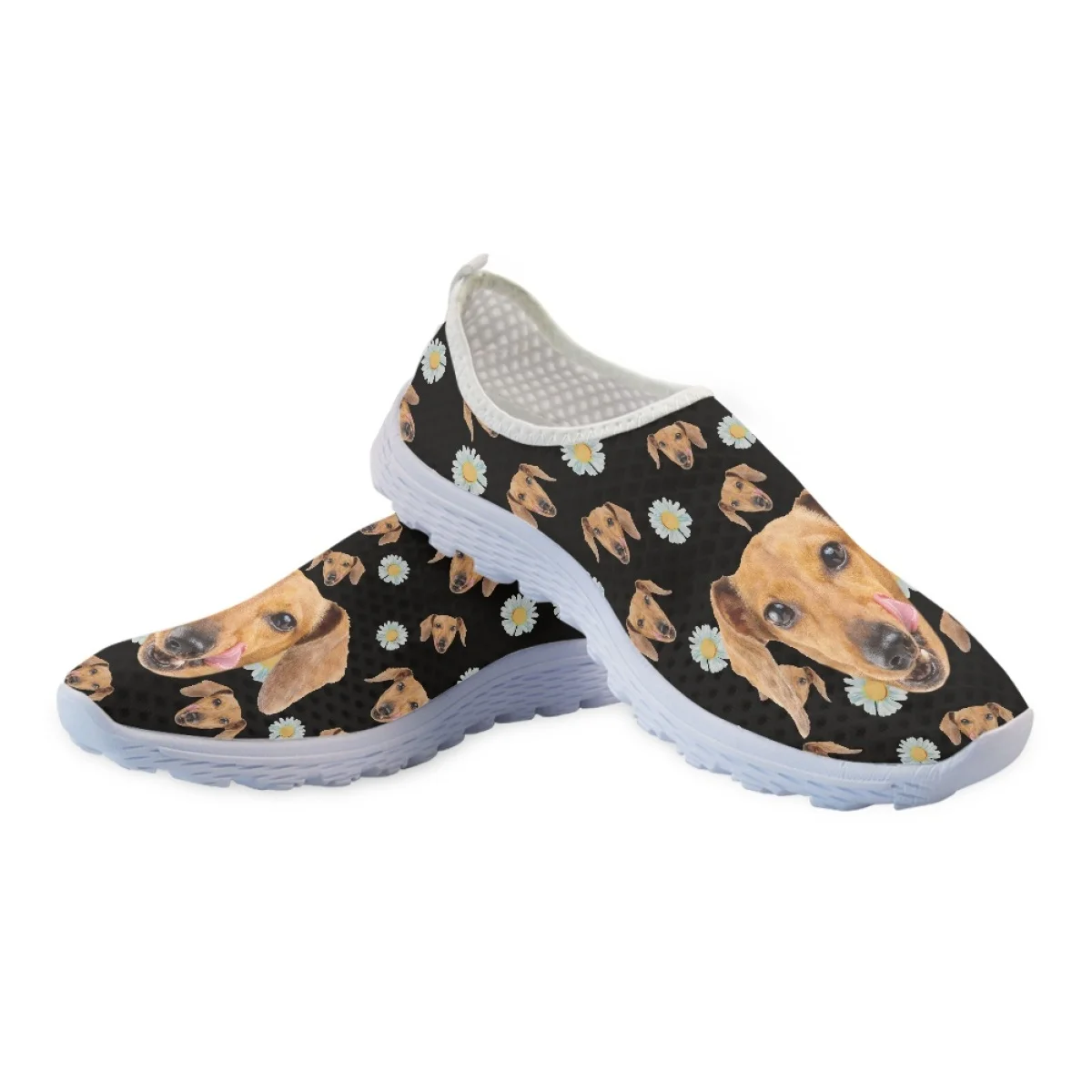 New Fashion Spring Breathable Slip-on Flat Shoes Dachshund Daisy Print Female Girls Mesh Running Sneakers Ladies Loafers Zapatos