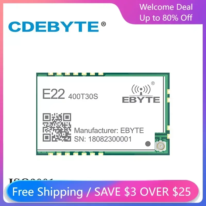 

LoRa 433MHz 30dBm E22-400T30S-V2.0 1W UART Wireless SMD RF Transceiver Module RSSI Net Work CDEBYTE IPEX Antenna