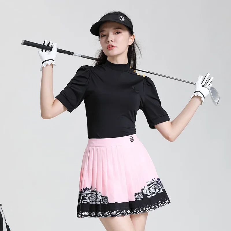 MG Golf Short Sleeve Top Women Fashion Slim T-shirt Quick Drying Breathable Pink Pleated Skirt Ladies Golf Clothes Suit