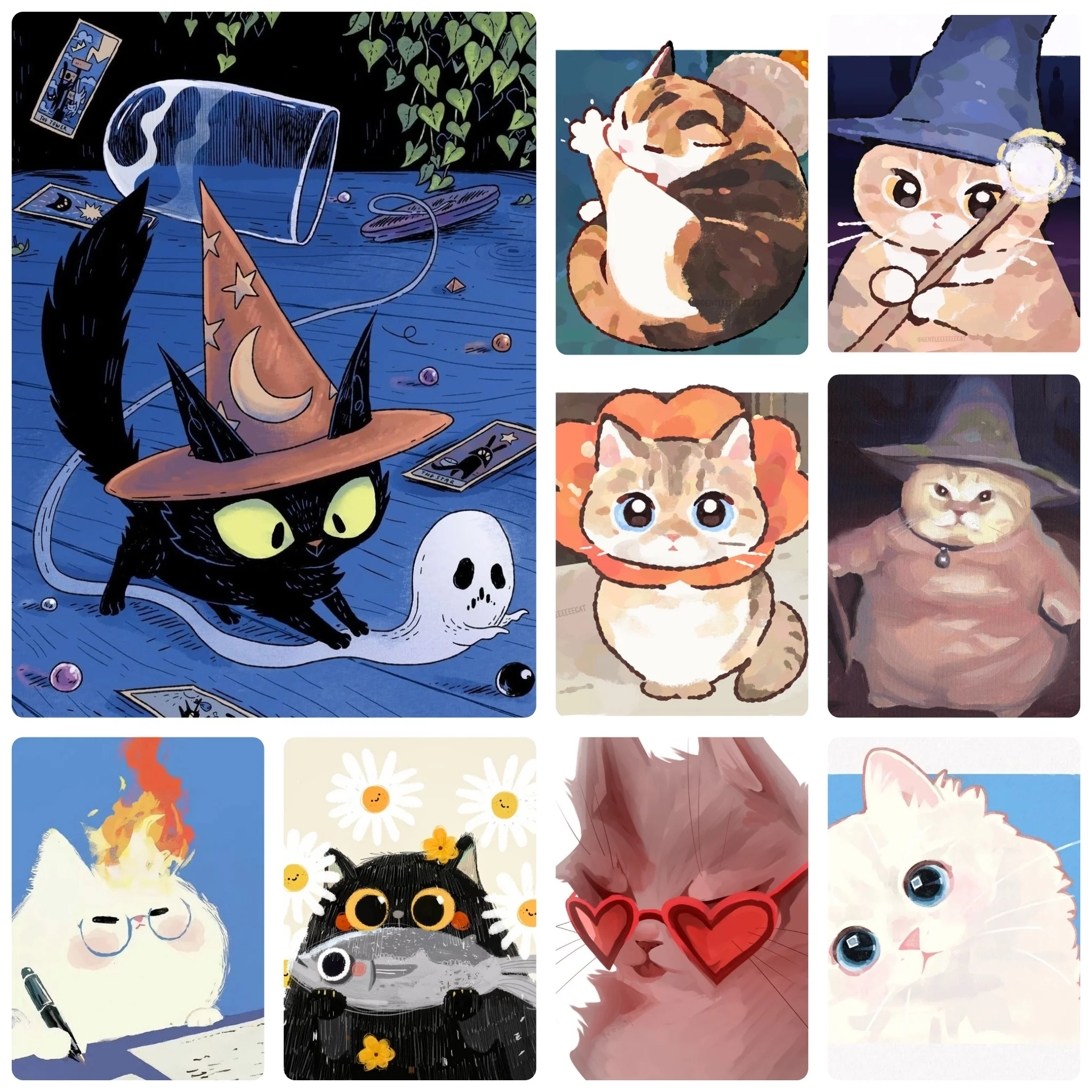 DIY Cute Magical Wizard Kitten Diamond Painting, Cartoon Fantasy Cat Art For Indoor Wall Decoration Handmade Gift