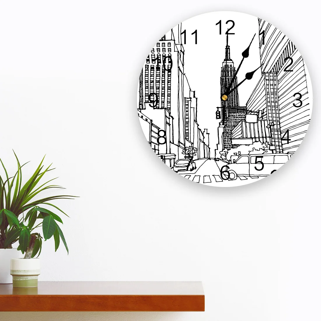 Street Car Building Empire State Building Wall Clocks Silent Home Cafe Office Wall Decor Clocks for Kitchen Large Wall Clocks