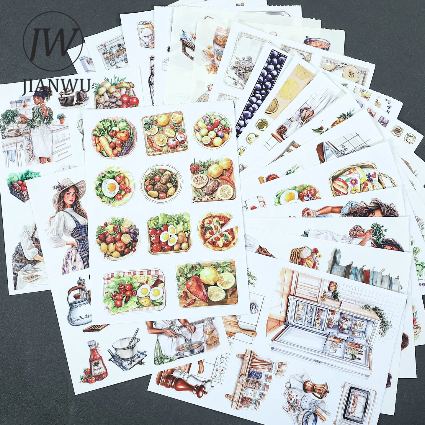 JIANWU 20 Sheets/book Vintage Fruits Cake Character Landscape Material Collage Scrapbooking Sticker Book Journal Stationery