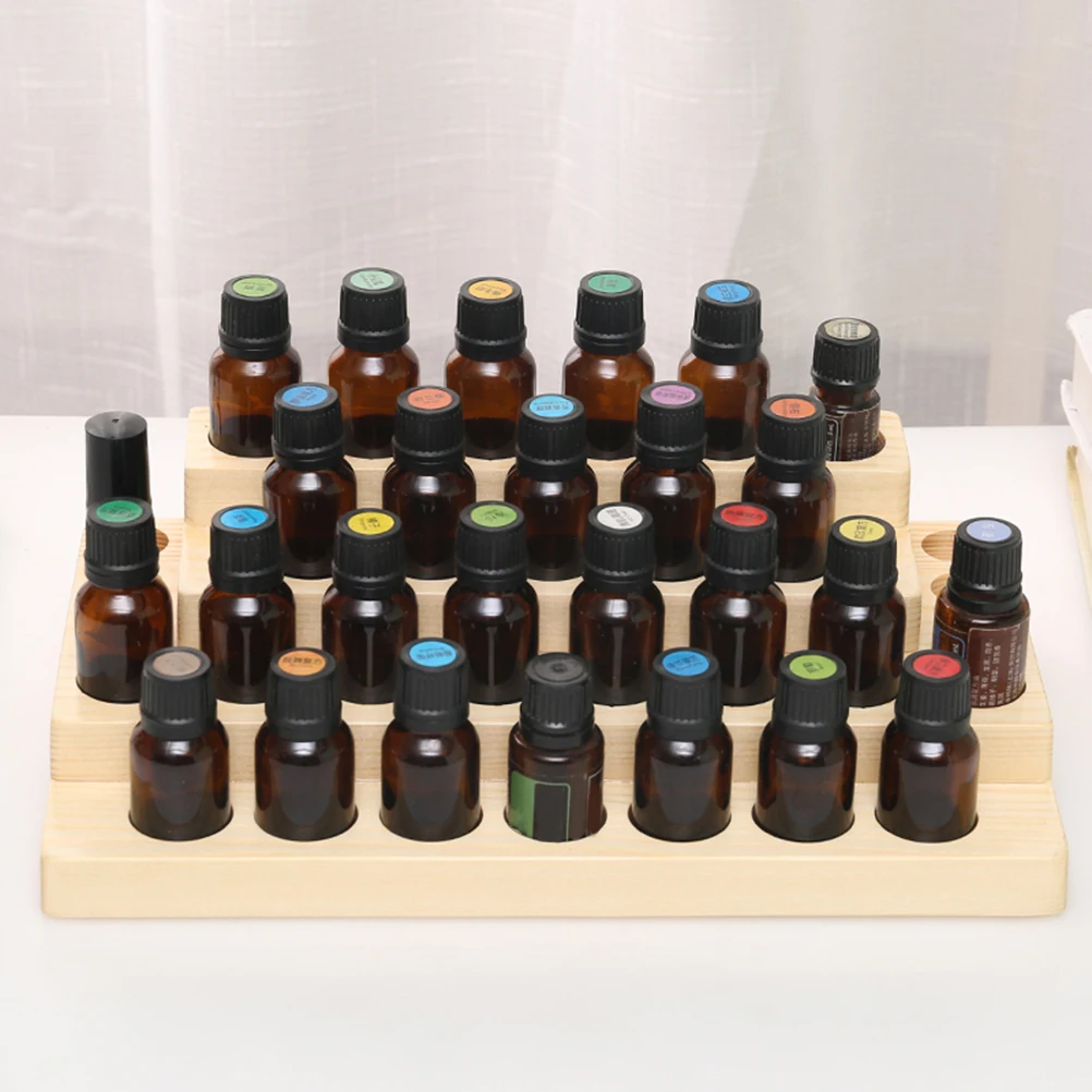 

Solid Wood Essential Oil Rack Desktop Storage Organizer Fine 3 Tier Stepped Shelf