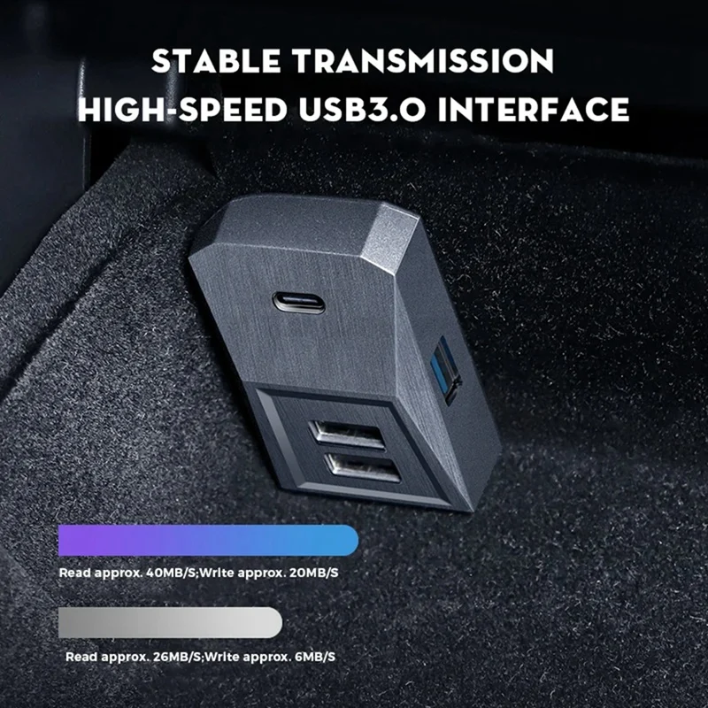 USB Hub untuk Tesla Model 3 Model Y 2021-2023, 4-In-1 kotak sarung tangan Multi Port Hub Flash Drive, aksesori pengganti stasiun Dok