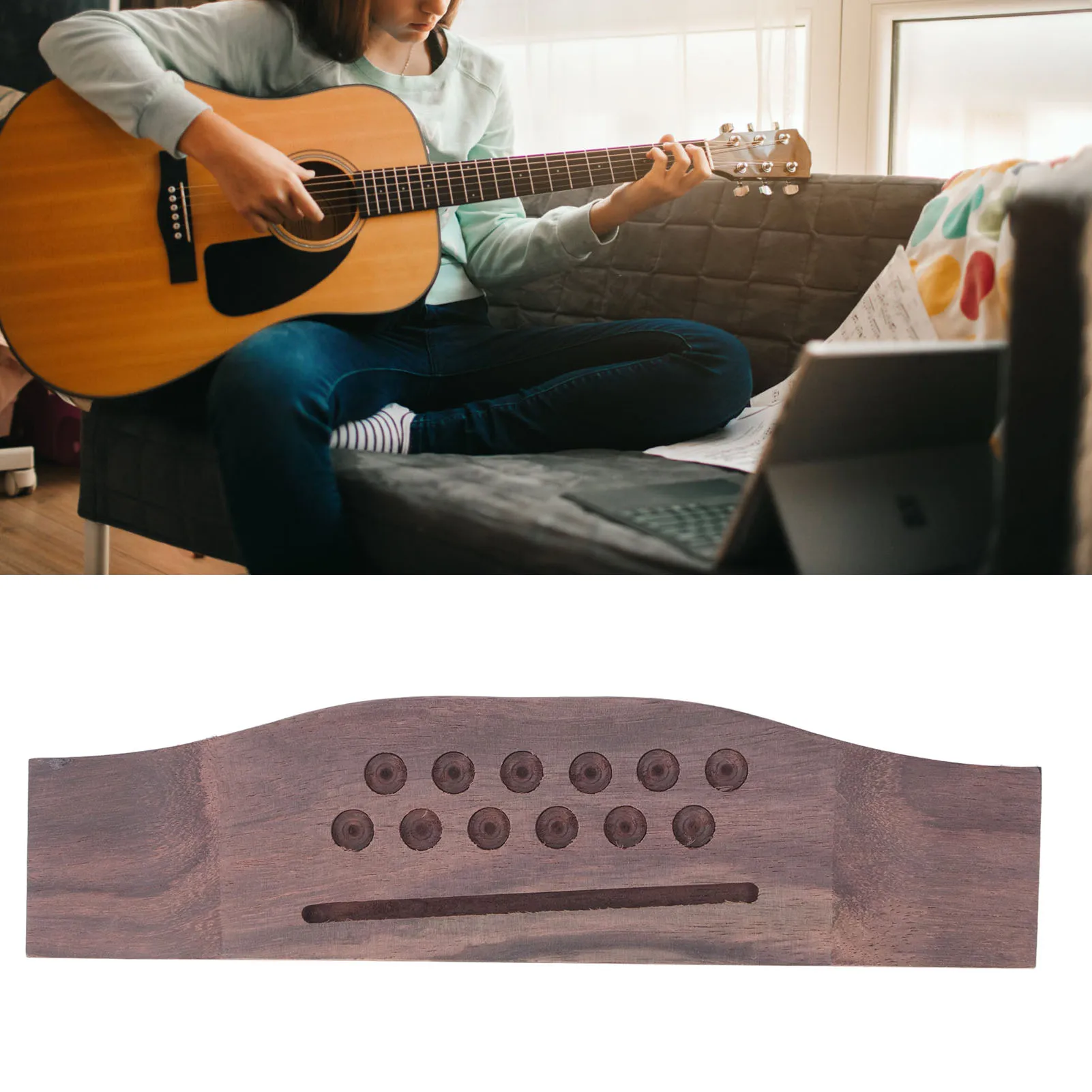 Guitar Bridge Replacement 52mm Spacing Vintage Rosewood Saddle Bridge For 12 String Acoustic Guitars