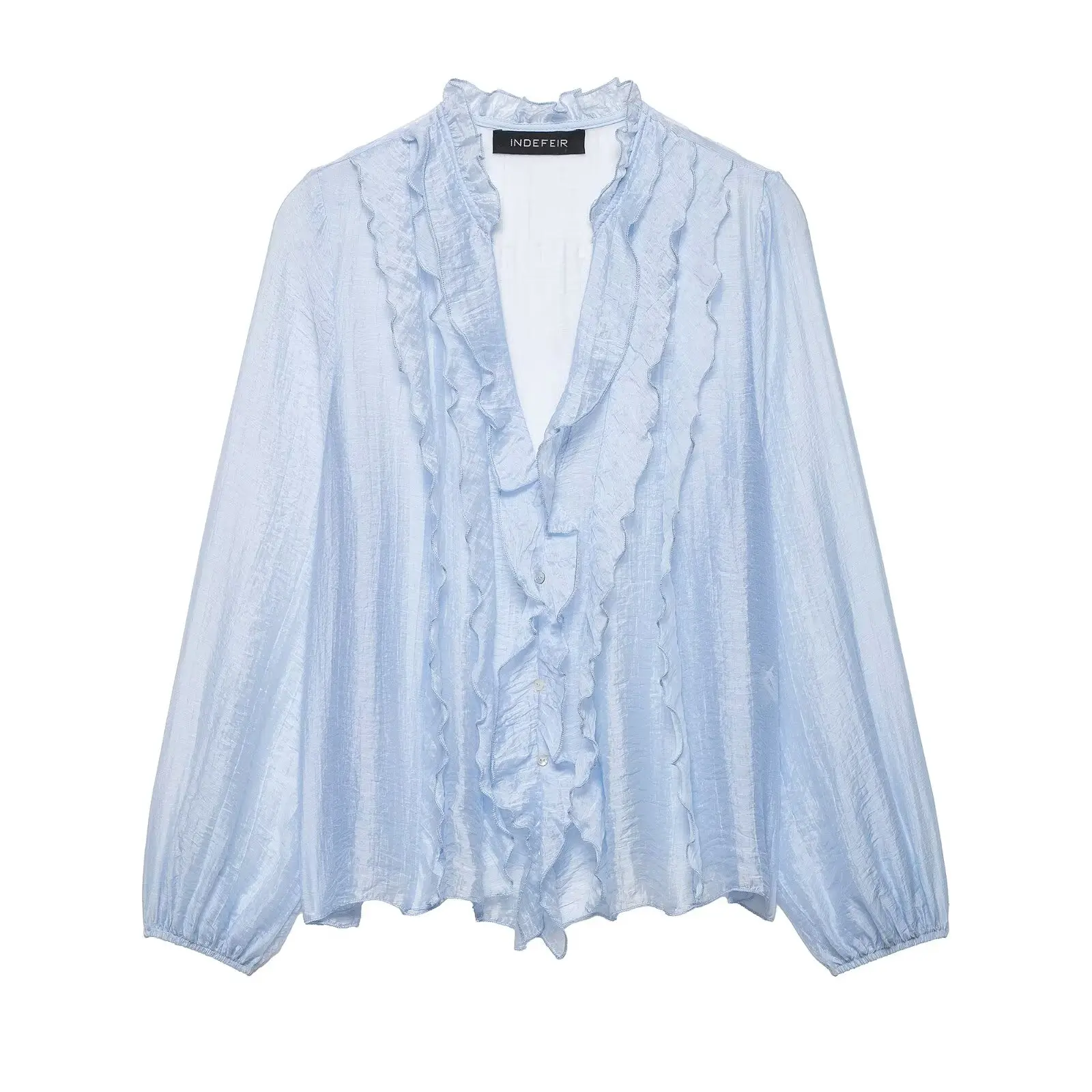 2026 Y2K Spring Polka Dot Ruffles Women Blouse V Neck Semi Transparent Long Sleeve Buttons Loose Shirt Female Y2K Tops Shirts