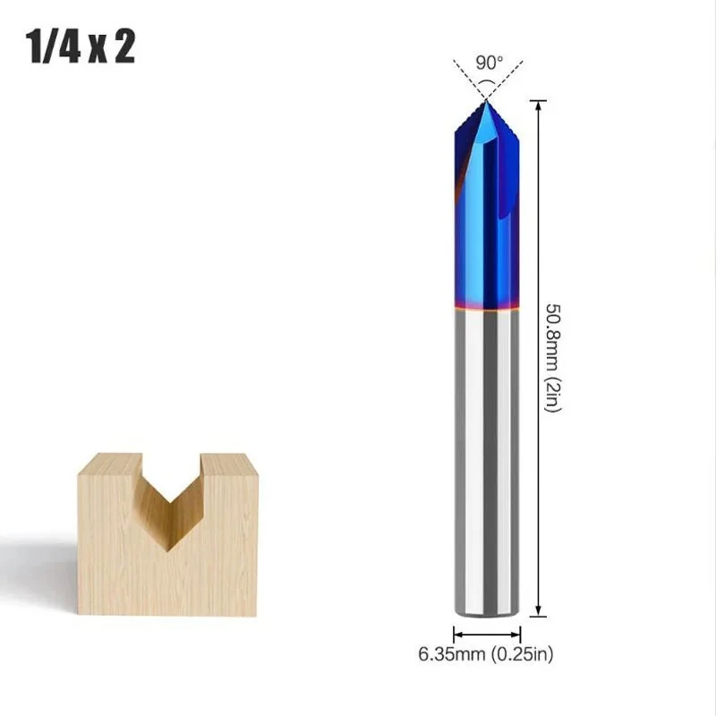 Alloy grooving cutter V-shaped milling cutter 1/4inch Shank 8mm Shank Three-edge 60-degree 90-degree integral