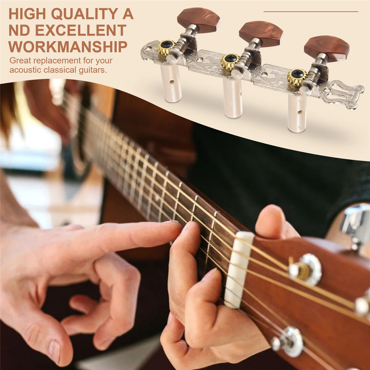 GZMO 2Pcs 1:15 Classical Silver Guitar Tuner Tuning Machine Heads Keys Pegs for Guitar Parts