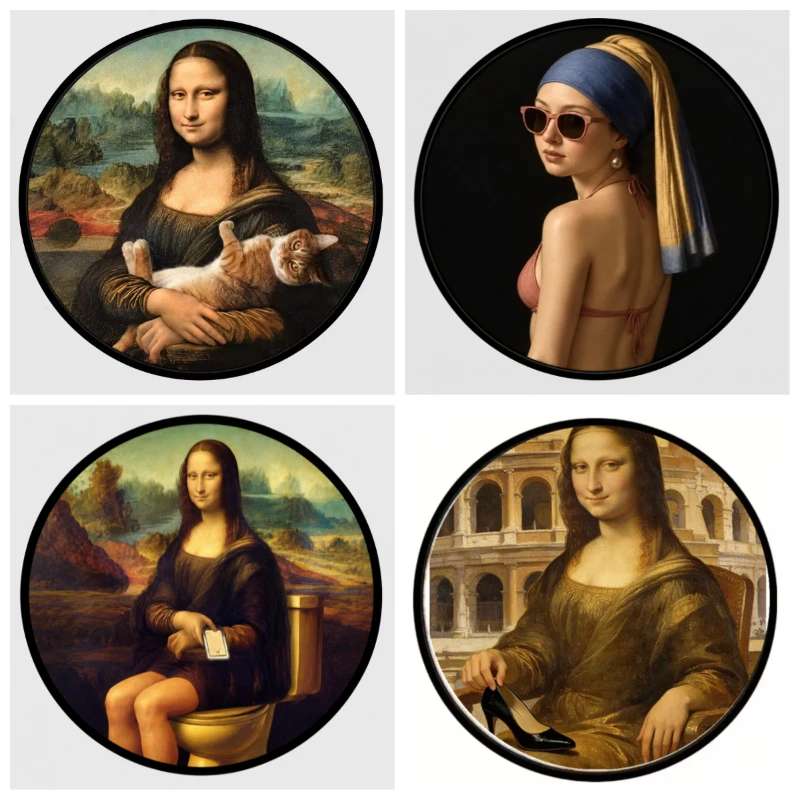 20x20cm Creative Altered Vintage Art Round Decor Stickers, Humorous Famous Painting Theme Decals for Cabinet Toilet Decoration