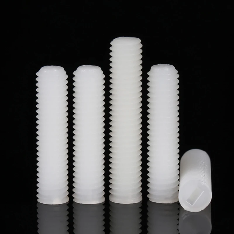 White Nylon Slotted Flat Point Set Grub Screw M3 M4 M5 M6 M8 M10 M12 Insulated Non-Magnetic Fasteners for Electronics DIY Repair