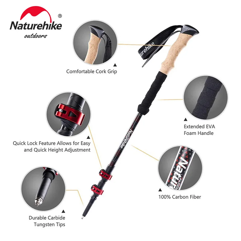 Naturehike Trekking Poles 2pcs Carbon Fiber Trekking Poles Walking Stick For Tourism Collapsible Telescopic Sticks Hiking Poles