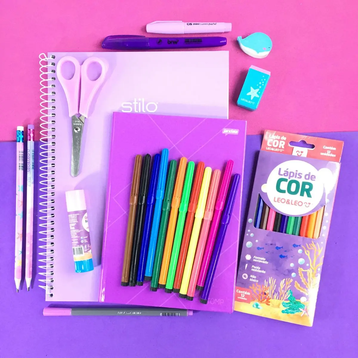 Purple Shades Stationery Kit 2.0 FOFO School Lilas Neon Pastel School Supplies Lapis Canetinha Notebook