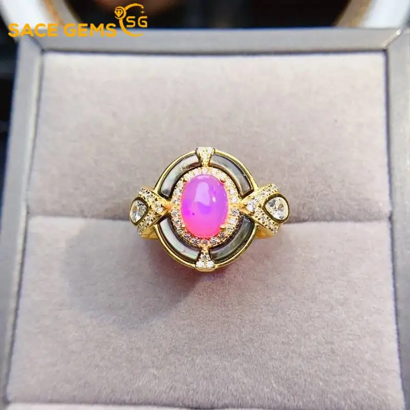 

SACE GEMS новые роскошные кольца из стерлингового серебра 925 пробы 6*8 мм с натуральным опалом и драгоценными камнями для женщин, обручальные коктейльные вечерние ювелирные изделия