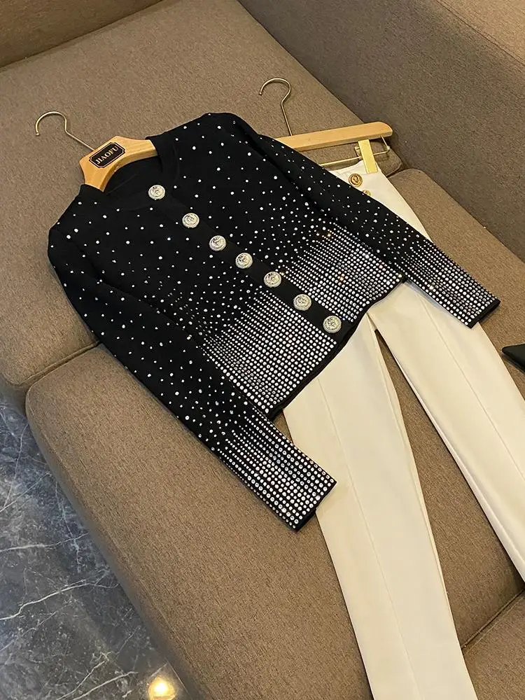 

Тяжелый вязаный кардиган с вышивкой льва, куртка со стразами, модное осенне-зимнее новое поступление, женское...