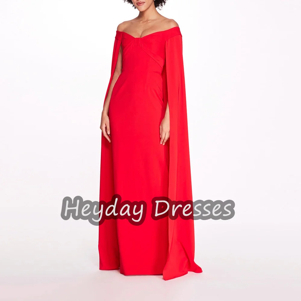 

Heyday Crepe A-line Off-the-shoulder Ruffle Saudi Simple Prom Gown Arab Floor Length Formal Evening Party Dresses For Women 2023