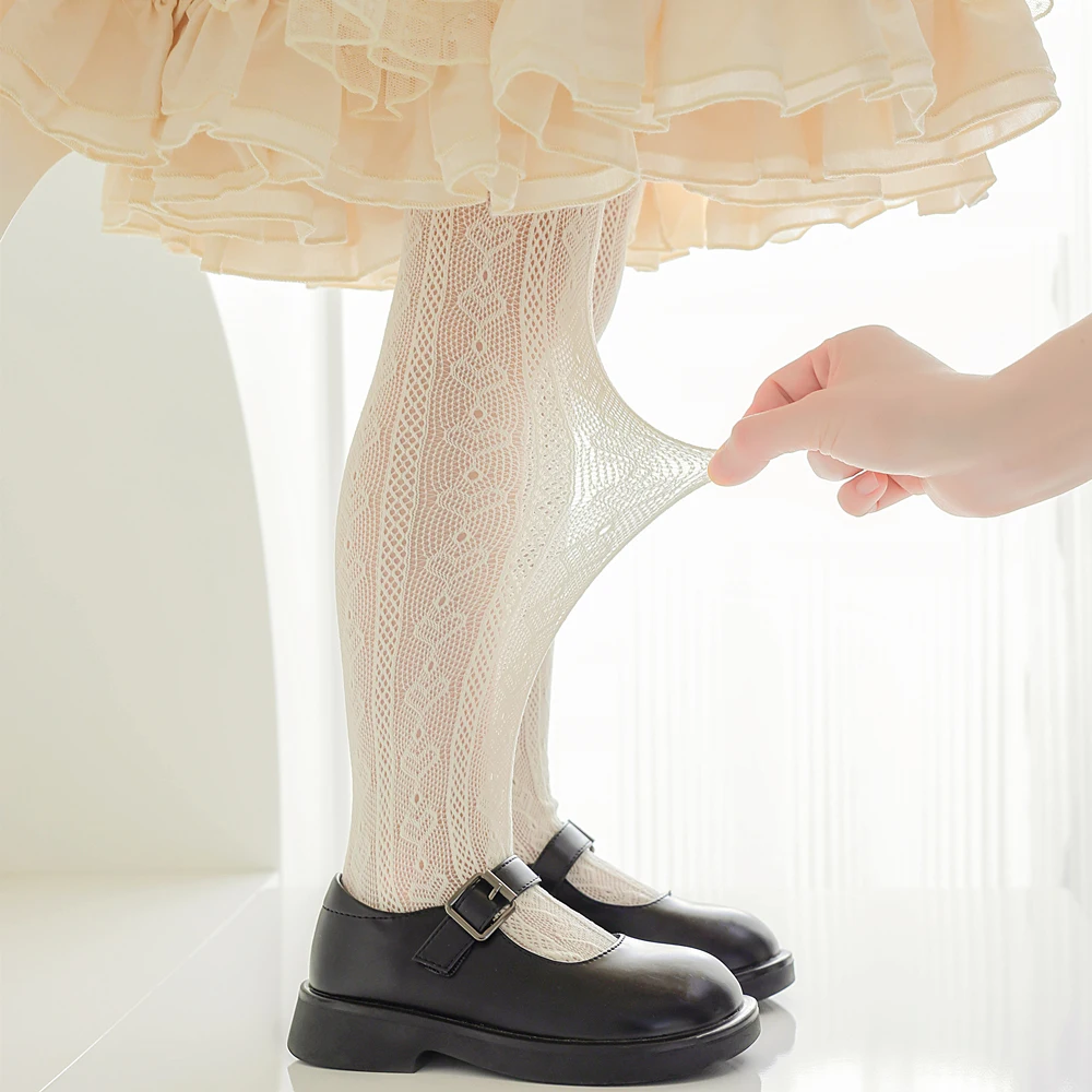 Sweet Girl Kids Kawaii Pantyhose Retro Embroidery Heart Breathable Hollow Out Princess Baby Child Tights Lolita Student Leggings view 2