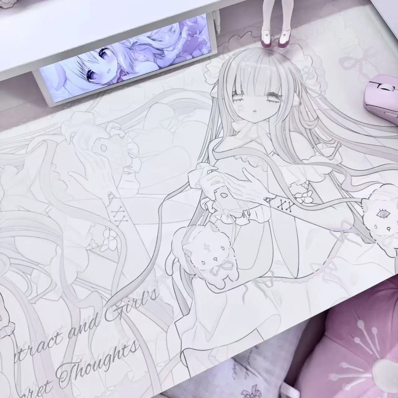 Leather PU Desk Pad Y2k Pink Anime Bunny Girl Y2K Mouse Pad Protector Office Desk Mat Waterproof Non-Slip PU Desk Blotter Pad