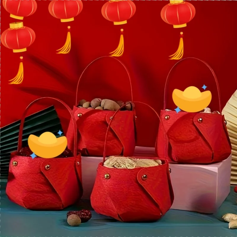 4 قطعة سلال اللباد الأحمر الفاخرة مع الأجهزة الذهبية 2026 السنة الجديدة صناديق تخزين متعددة الوظائف للحلويات وجبات خفيفة ديكور المنزل الهدايا