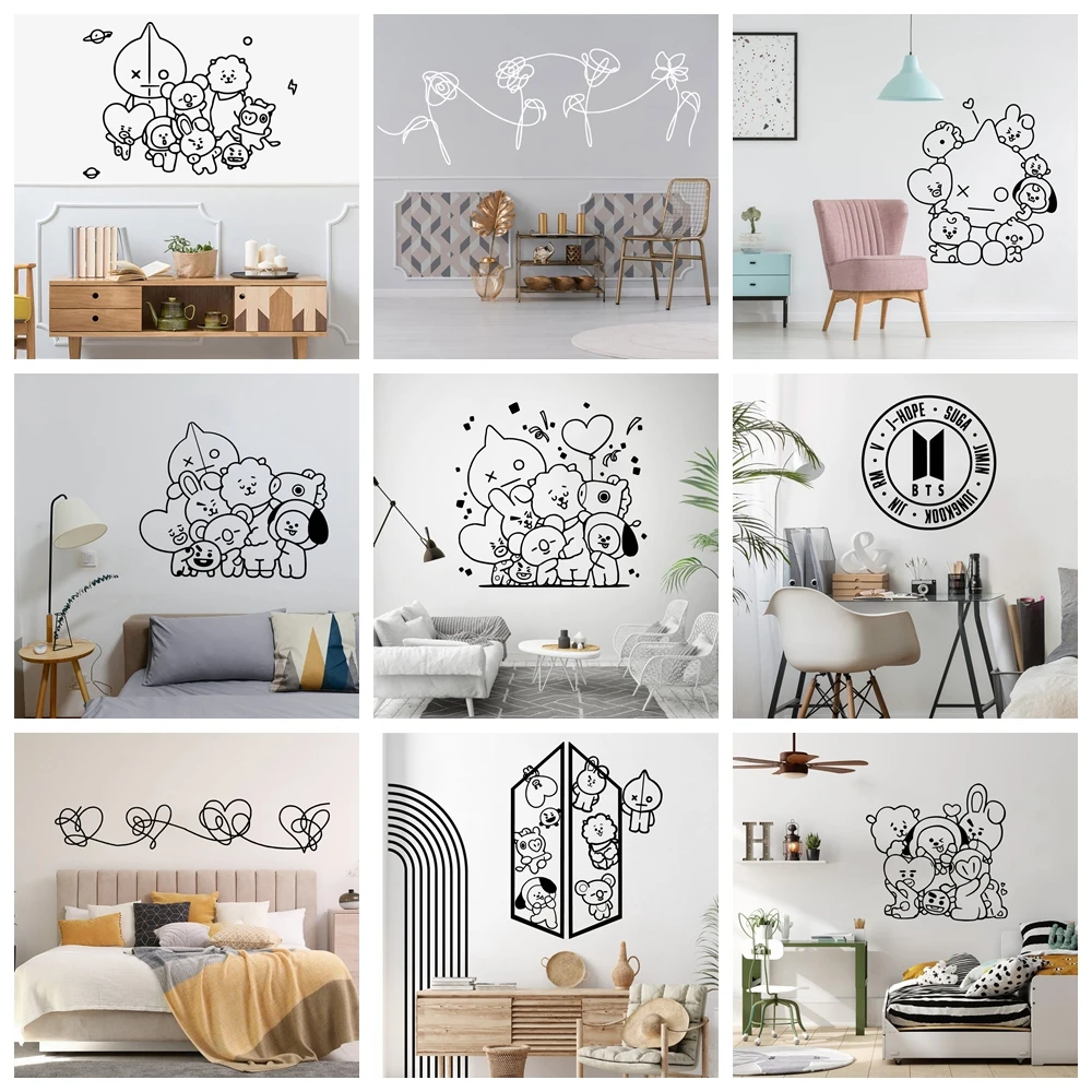 1 pc Diy Cartoon BT wallpaper Decal Removable wall stickers Vinyl Mural Poster Decor Living Room Bedroom Removable Art MURAL