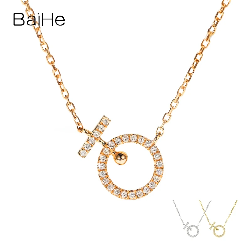 BAIHE Solid 18K Rose/White/Yellow Gold 0.08ct H/SI Natural Diamond Necklace Women Wedding Fine Jewelry Everyday Wear سلسلة الماس