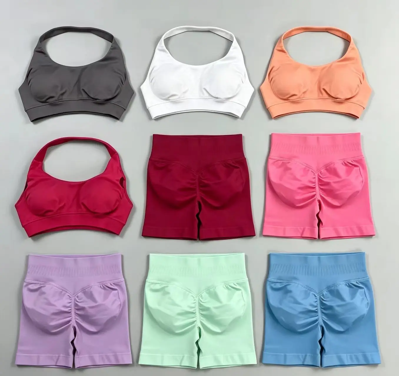 2 Piece DFHE Impact Gym Set Women Sports Bra Shorts Sets Open Back Scrunch Butt Seamless Workout Jogging Sports Training Se