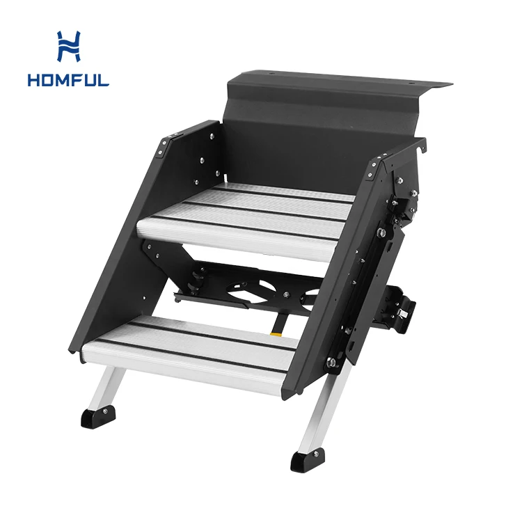 Escalera plegable MENFUL Plegable de aluminio RV Escalera de 2 escalones RV Escalera Caravana RV Escalera