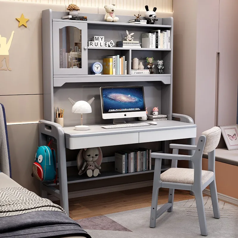 Solid wood desk bookshelf with bookcase integrated table household primary and secondary school students study table bedroom stu