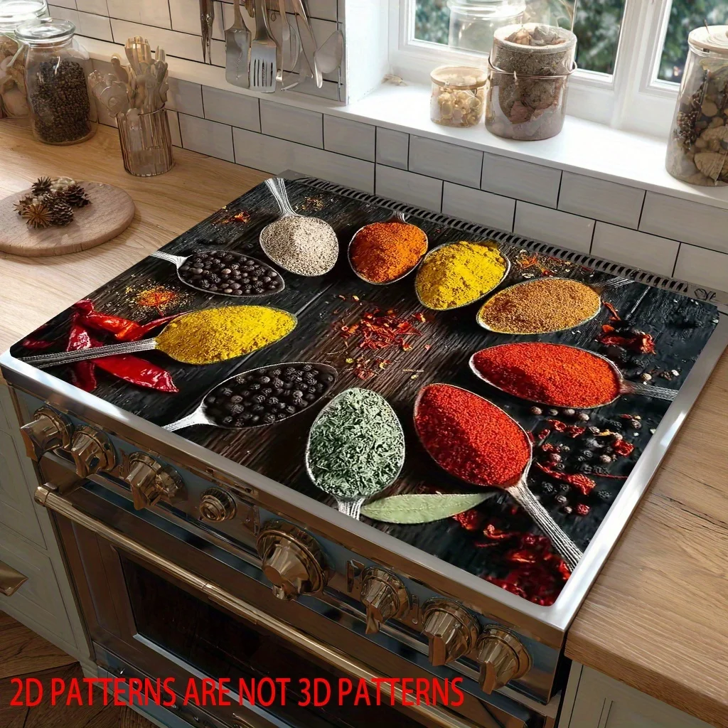 Spice Spoon Kitchen Stove Top Cover, Non-Slip Heat Resistant Burner Cover, Rustic Cooking Spice Stove Protector Mat for Electric