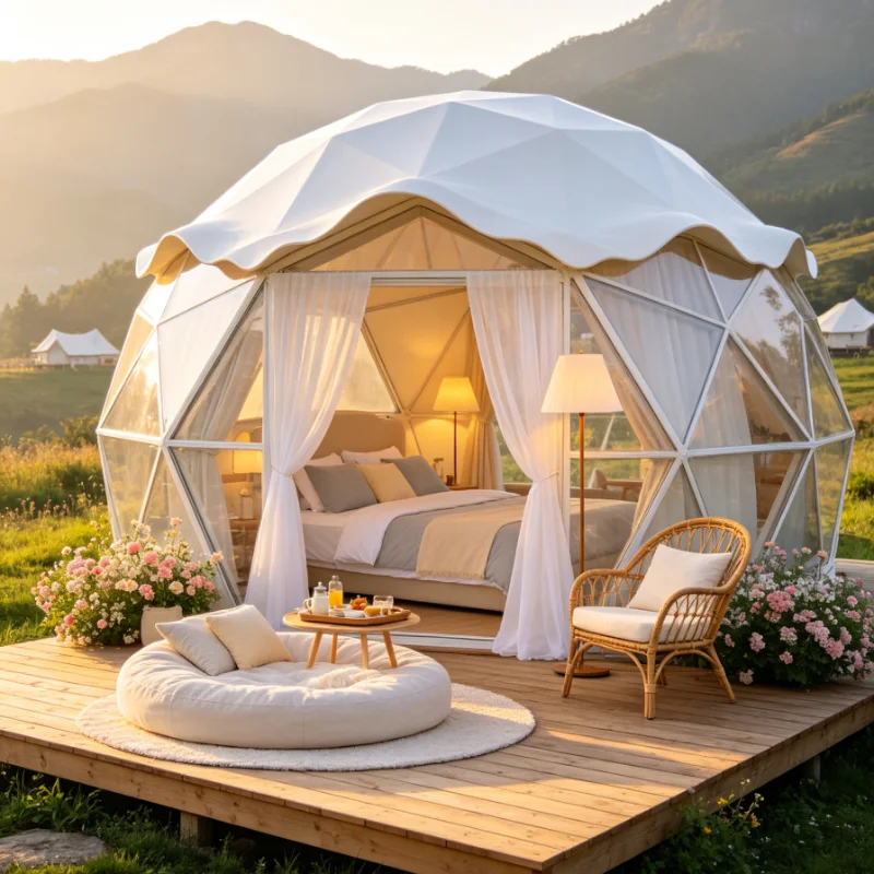 Customized Transparent Glamping Tent Outdoor Camping Waterproof PVC Spacious Interior Panoramic View Portable Foldable