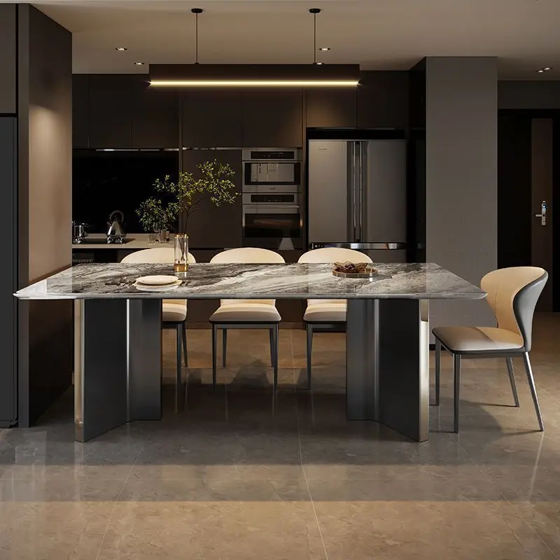 طاولة طعام حديثة فاخرة وخفيفة الوزن، شقة صغيرة بسيطة، طاولة طعام مستطيلة من حجر الجريزوفولفين وc #3