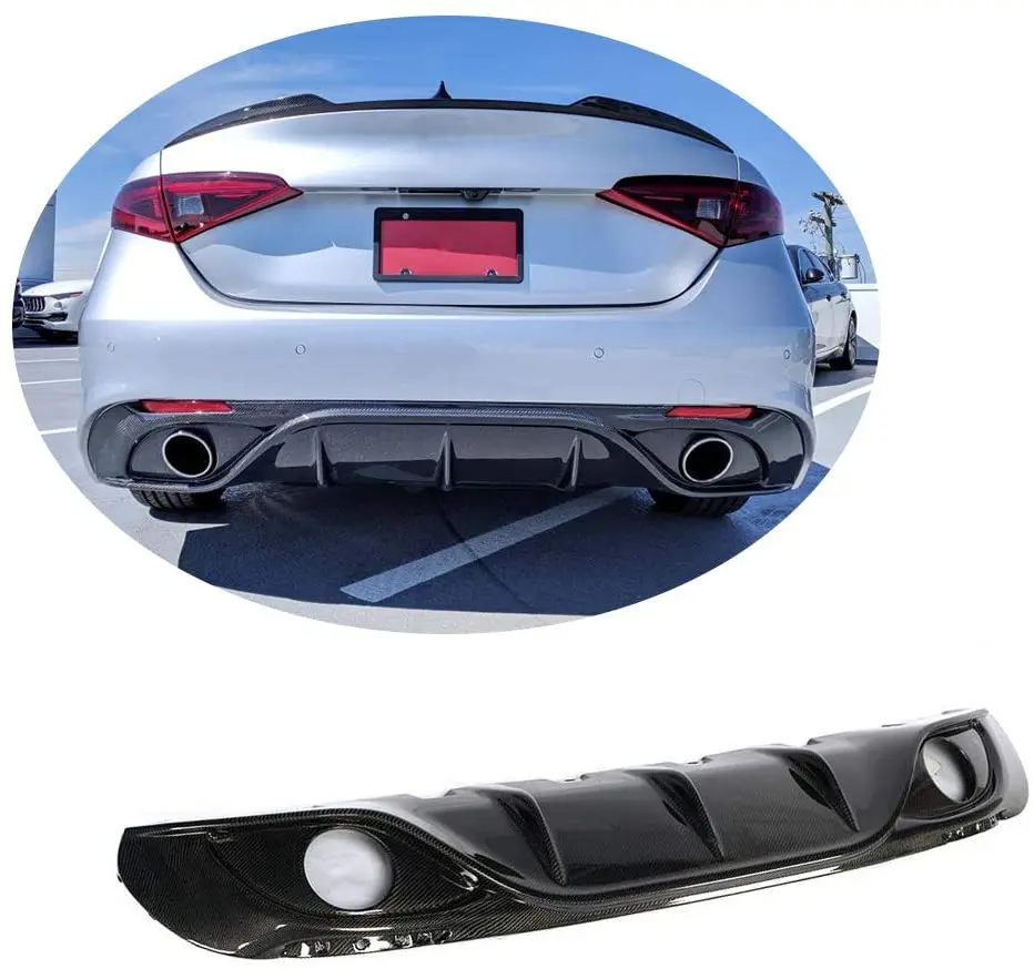 Product Customization ForAlfaRomeo Giulia Rear Diffuser Lip Spoiler With Exhaust Tips Carbon 2017 - 2019 Car Exterior Decoration