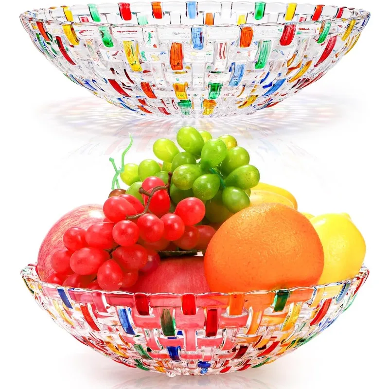 2 Pack Colorful Crystal Glass Fruit Bowls, 10