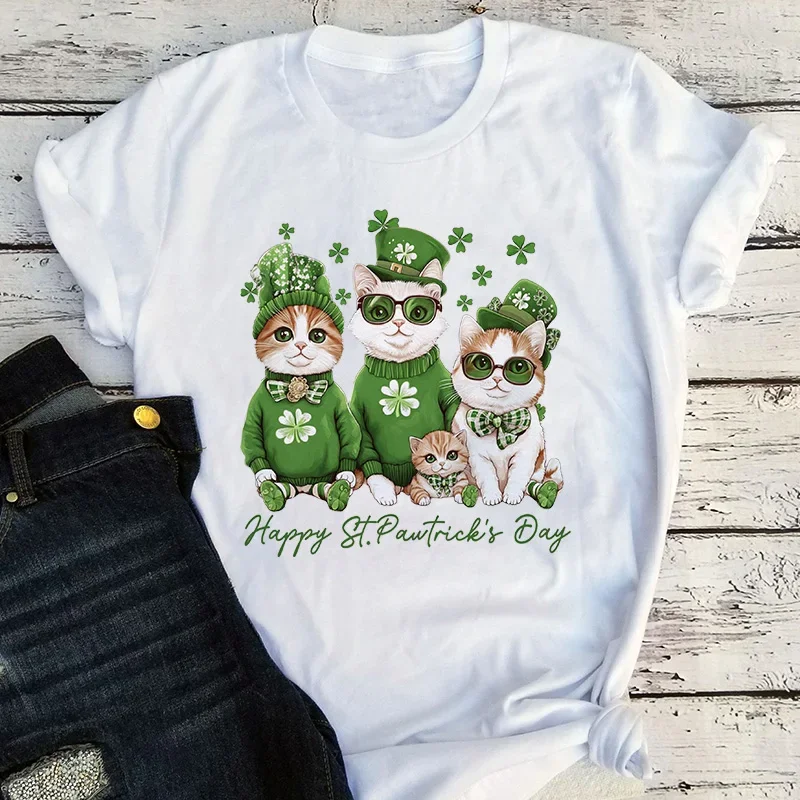 Happy St Patricks Day Shirt St Patricks Cats Tee Funny St Patricks Irish Shamrock Women Clothes Cat Lover Tops Vintage m