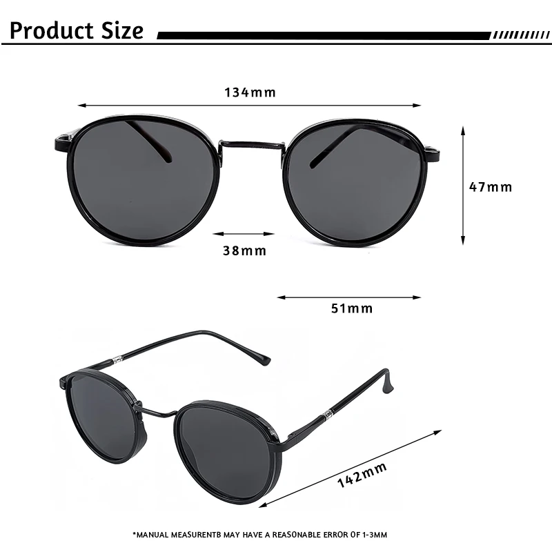 Caterside Retro Polarisierte Runde Sonnenbrille für Herren, Steampunk TR Metallrahmen Sonnenbrille für Damen, Fahren, Angeln, Party, UV400-Schutz – Detail 9