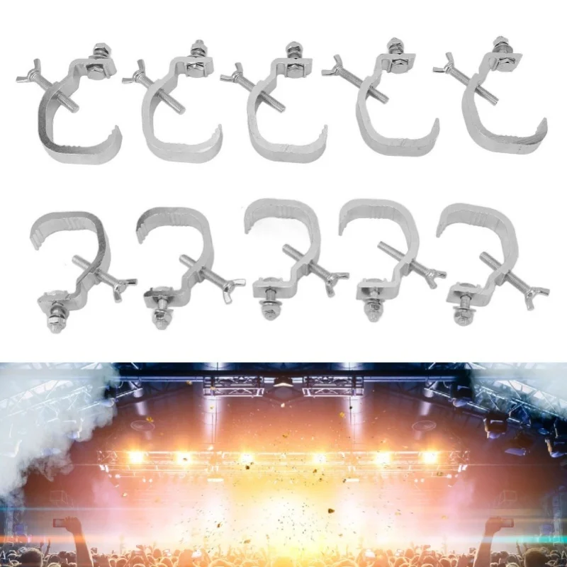 10 SZT. Zacisk do oświetlenia scenicznego 77lb, zacisk do konstrukcji typu truss, stop aluminium, łatwa instalacja, pasuje do rur o średnicy zewnętrznej od 30 do 52 mm, hak do montażu scenicznego.