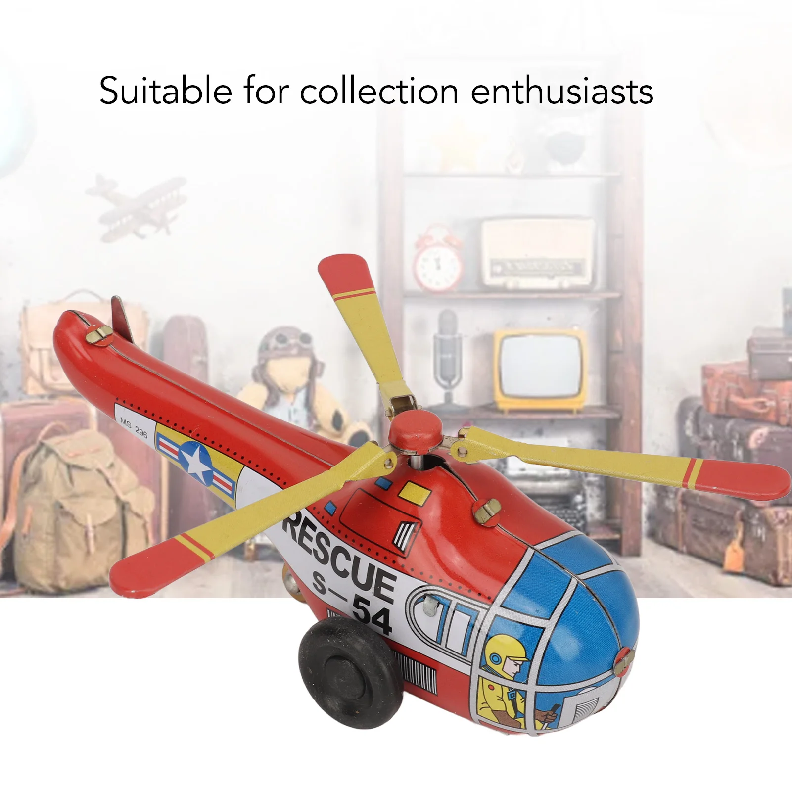 ZK30 Helicopter Clockwork Toy Metal Iron Vintage Winding Clockwork Plane Toy Wind Up Toy for Kids Children