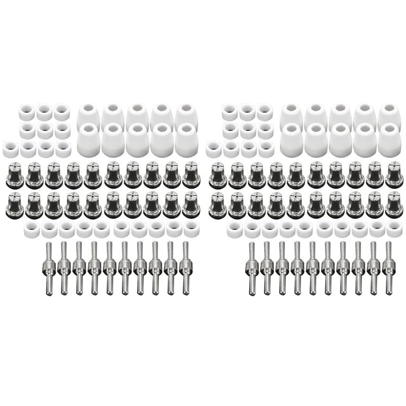 ABHI-120Pcs PT31 Plasma Cutter Electrode Tips Cup Consumables Extended Nickel Plated Kit For HYC45D HYC50D CUT50 PLC50D