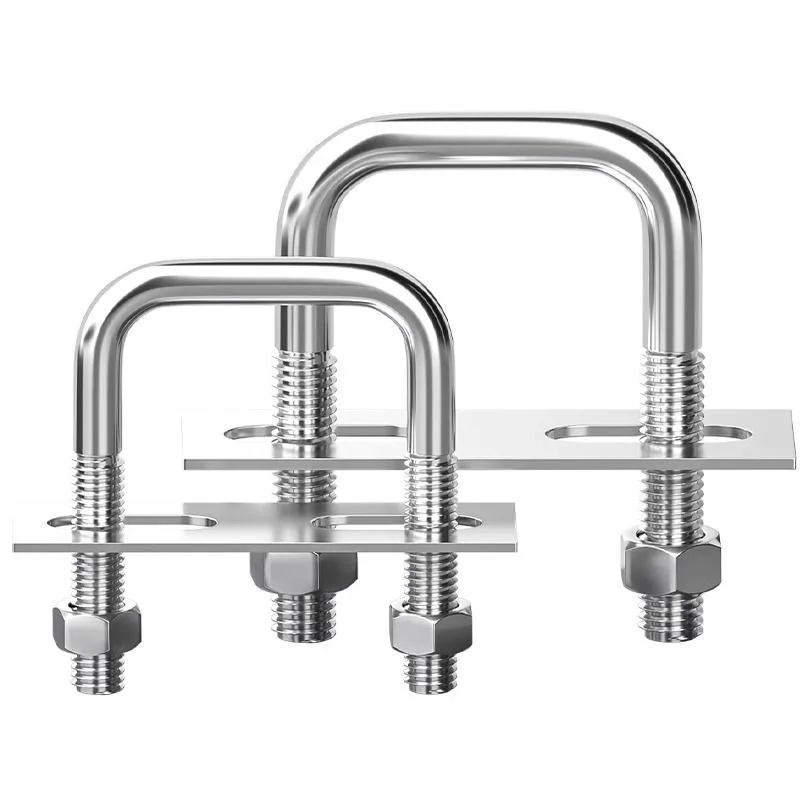 M6/M10 Stainless Steel Square Bolt U-screw Right Angle U Clamp Nuts Plate Bolt Set Clamp Tube Holder Fixed Buckle Fasteners