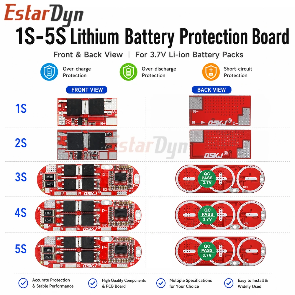 EstarDyn BMS 1S/2S 10A 3S/4S/5S 25A PCB PCM for 18650 Li-ion LiPo Lithium Battery Charge Discharge Protection Board
