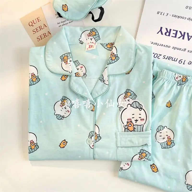 

Kawaii Hachiware женский хлопковый пижамный комплект аниме Chiikawa мультфильм осенние брюки с длинными рукавами ночная рубашка милая домашняя одежда для девочек костюм
